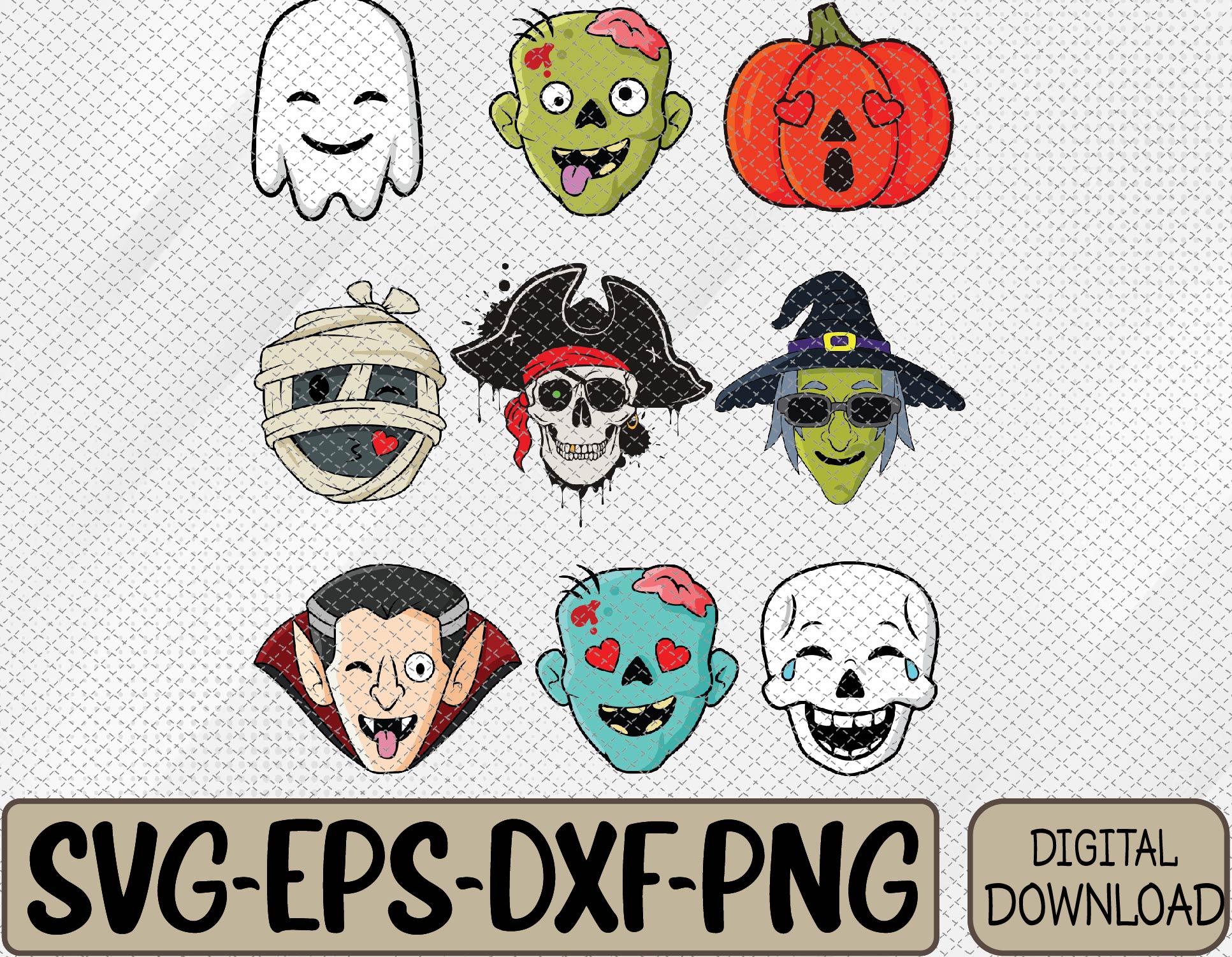 Halloween Pirate Skeleton Zombie Mummy Funny Faces Svg, Eps, Png, Dxf ...