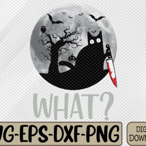 WTMWEBMOI066 09 361 Cat What? Murderous Black Cat With Knife Halloween Costume Svg, Eps, Png, Dxf, Digital Download