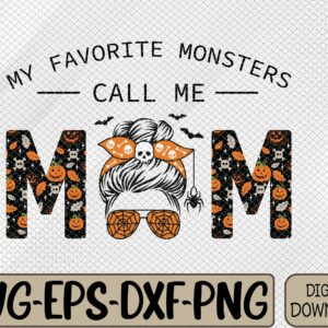WTMWEBMOI066 09 86 scaled My Favorite Monsters Call Me Mom Messy Bun Happy Halloween Svg, Eps, Png, Dxf, Digital Download