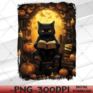 WTMWEBMOI066 05 2 Black Cat Reading Books Pumpkin Autumn Teachers Halloween Svg, Eps, Png, Dxf, Digital Download
