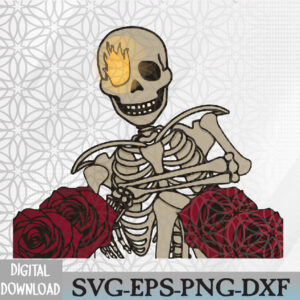 WTMWEBMOI066 09 212 Flaming Skelly with Roses Svg, Eps, Png, Dxf, Digital Download