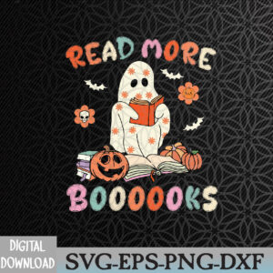 WTMWEBMOI066 09 47 Groovy Read More Books Cute Ghost Boo Funny Halloween Spooky Svg, Eps, Png, Dxf, Digital Download