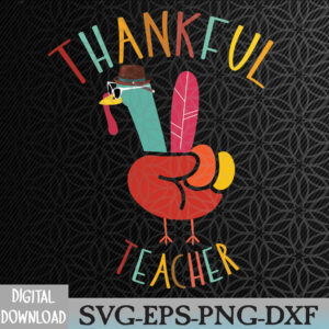 WTMNEW2024 09 33 Peace Hand Sign Turkey Funny Thankful Teacher Thanksgiving Svg, Eps, Png, Dxf, Digital Download