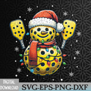 WTMNEW2024 09 157 Pickleball Snowman Santa Hat Lights Christmas Pickleball Svg, Eps, Png, Dxf, Digital Download