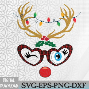 WTMNEW2024 09 171 Funny Reindeer Face Xmas Plaid Glasses Love Christmas Lights Svg, Eps, Png, Dxf, Digital Download
