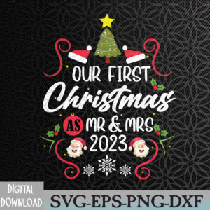 WTMNEW2024 09 32 1st First Christmas As Mr and Mrs 2023 Couples Pajamas Svg, Eps, Png, Dxf, Digital Download