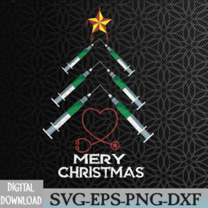 WTMNEW2024 09 61 Merry Christmas Syringes and Stethoscope Christmas Tree Svg, Eps, Png, Dxf, Digital Download