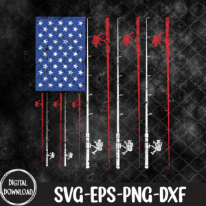 WTMNEW1512 09 58 American Flag Fishing Rod Fishing Lover Funny Svg, Eps, Png, Dxf, Digital Download