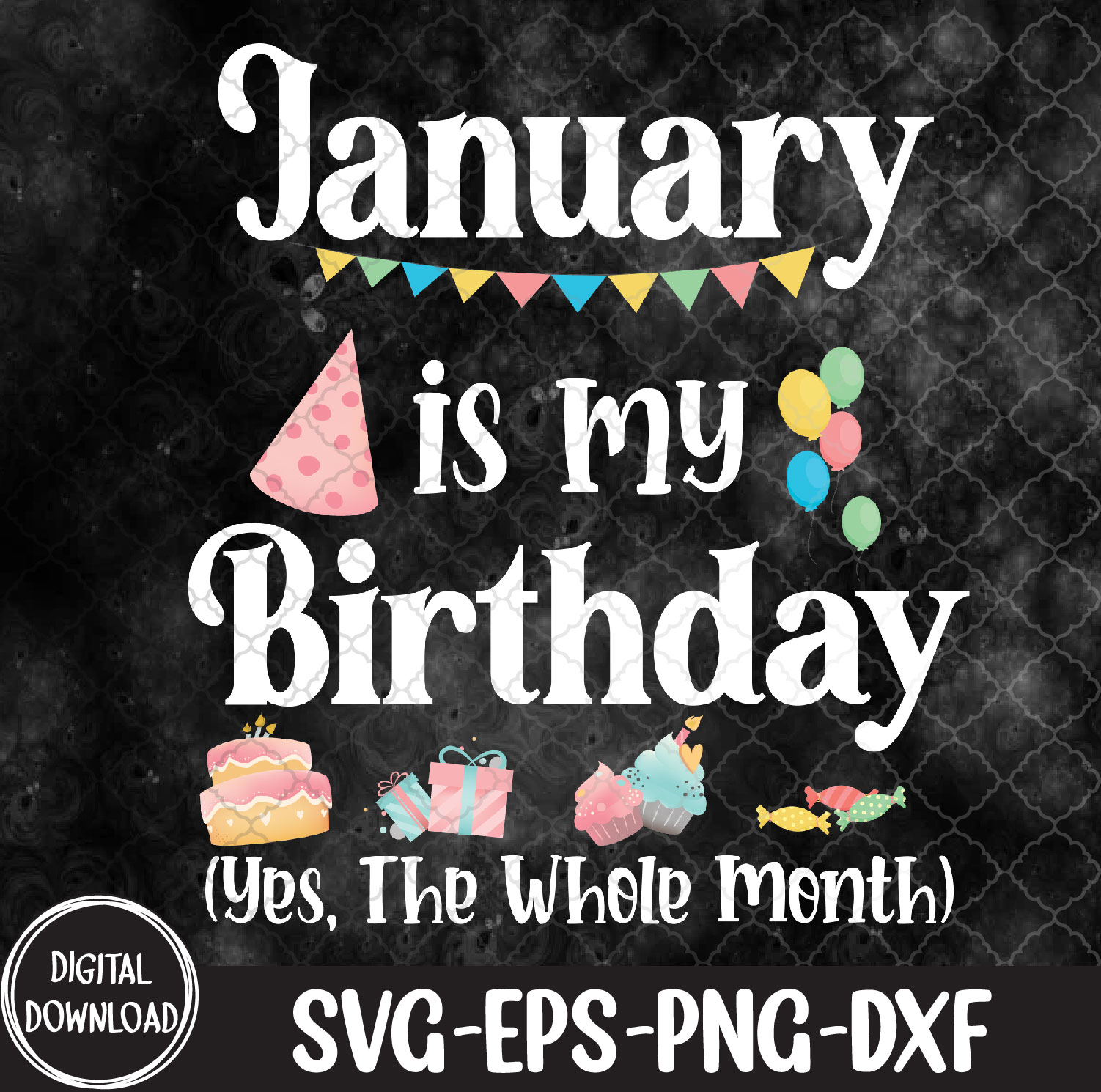 WTMNEW1512 09 29 January Is My Birthday Yes The Whole Month, My Birthday svg, Svg, Eps, Png, Dxf