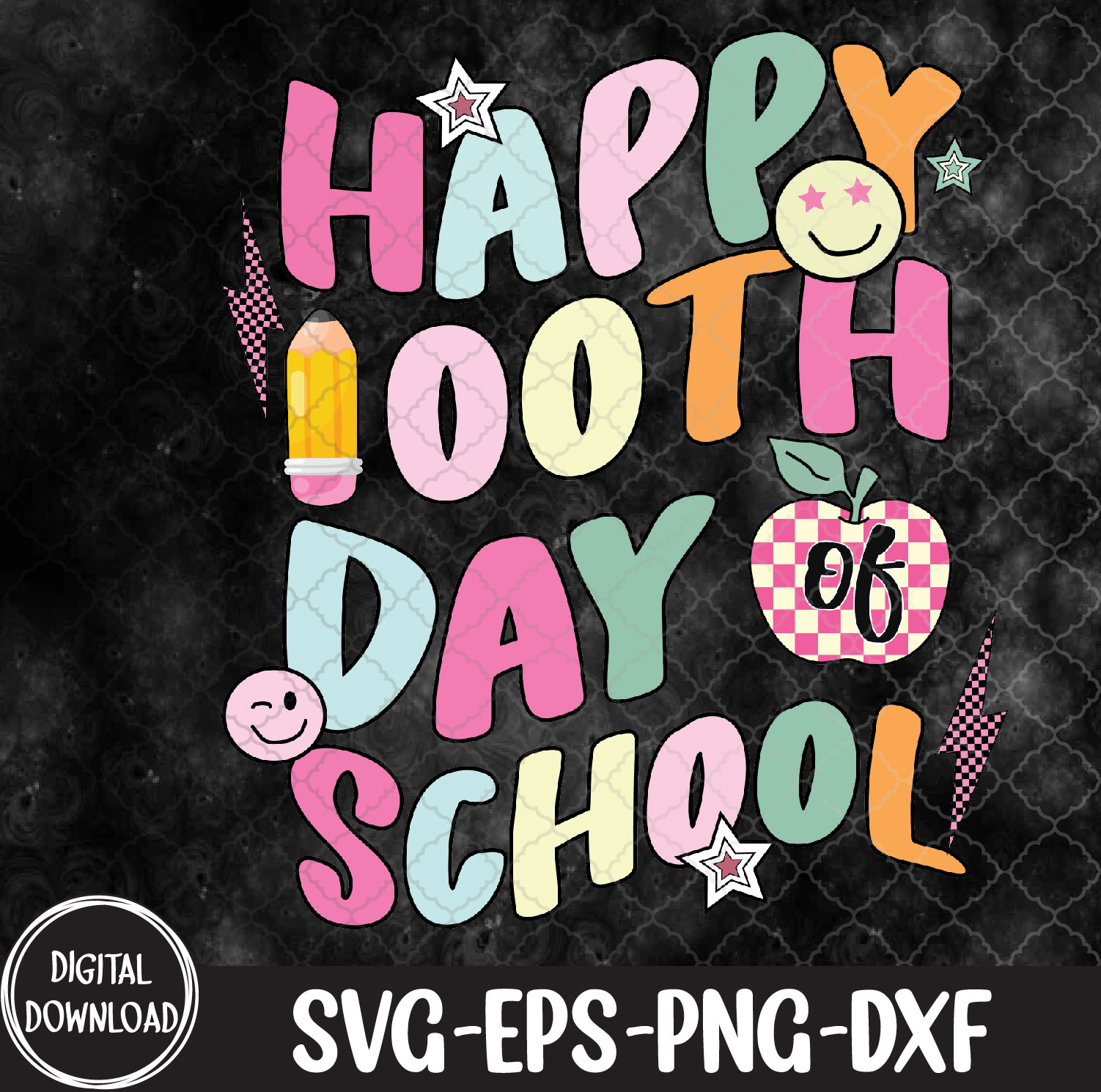 WTMNEW1512 09 3 Happy 100th Day Of School Teacher Kids Retro Groovy 100 Days, Happy 100th Day Of School svg, Svg, Eps, Png, Dxf