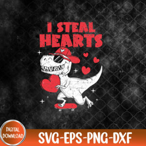 WTMNEW9file 09 113 I Steal Hearts Trex Dino Valentine's Day svg, Hearts Trex Dino svg, Svg, Eps, Png, Dxf