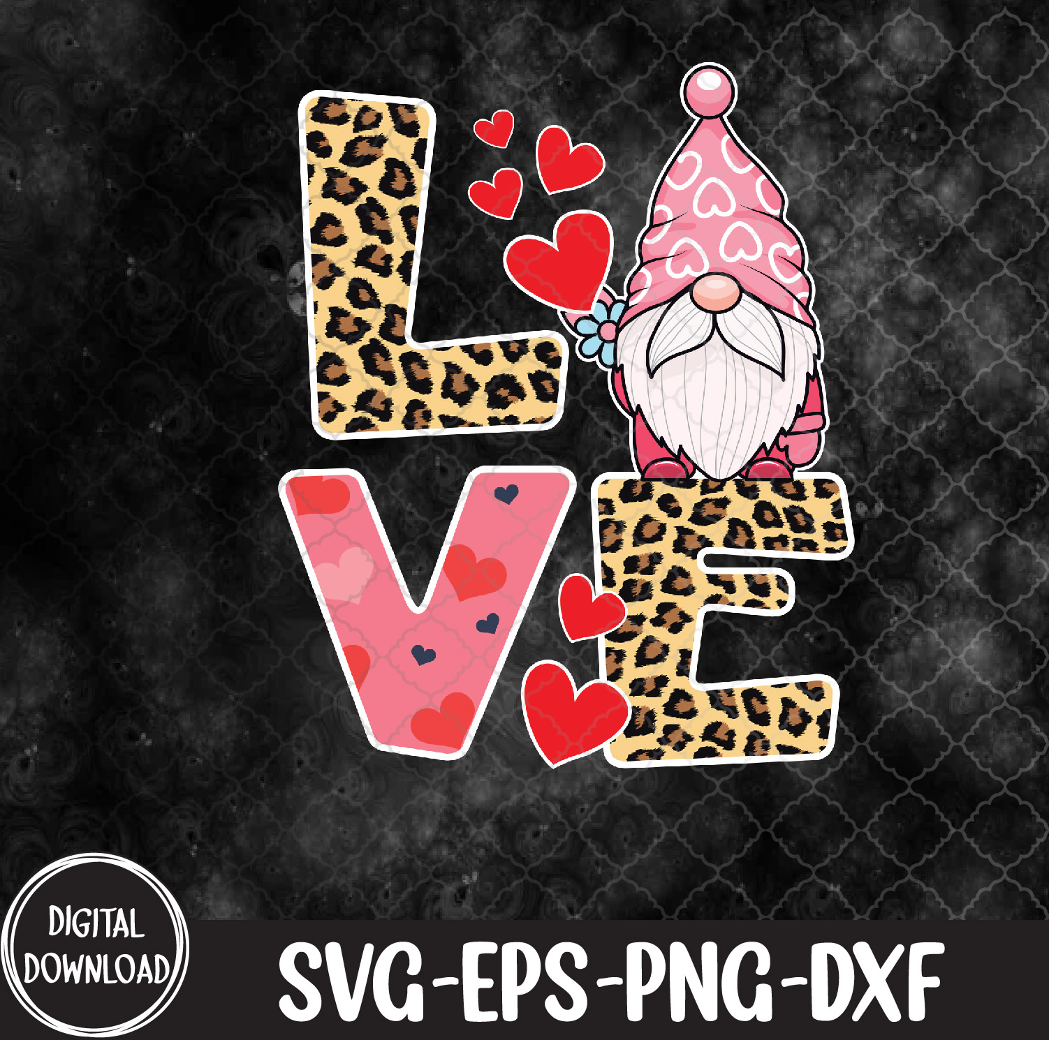 WTMNEW9file 09 17 Valentines Day Cute Love Heart Gnome Leopard Cheetah, Valentines Day svg, Svg, Eps, Png, Dxf