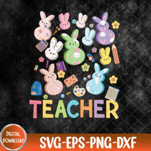 WTMNEW9file 09 204 Retro Teacher Of Sweet Bunny Apparel Cute Teacher Easter Day Svg, Eps, Png, Dxf