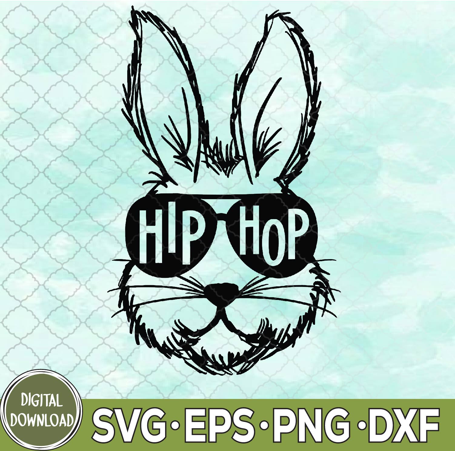 WTMNEW9file 09 109 Hip Hop Happy Easter Bunny Face With Sunglasses Svg, Hip Hop Svg, Easter Bunny Sunglasses Svg, Easter Svg, Eps, Png, Dxf