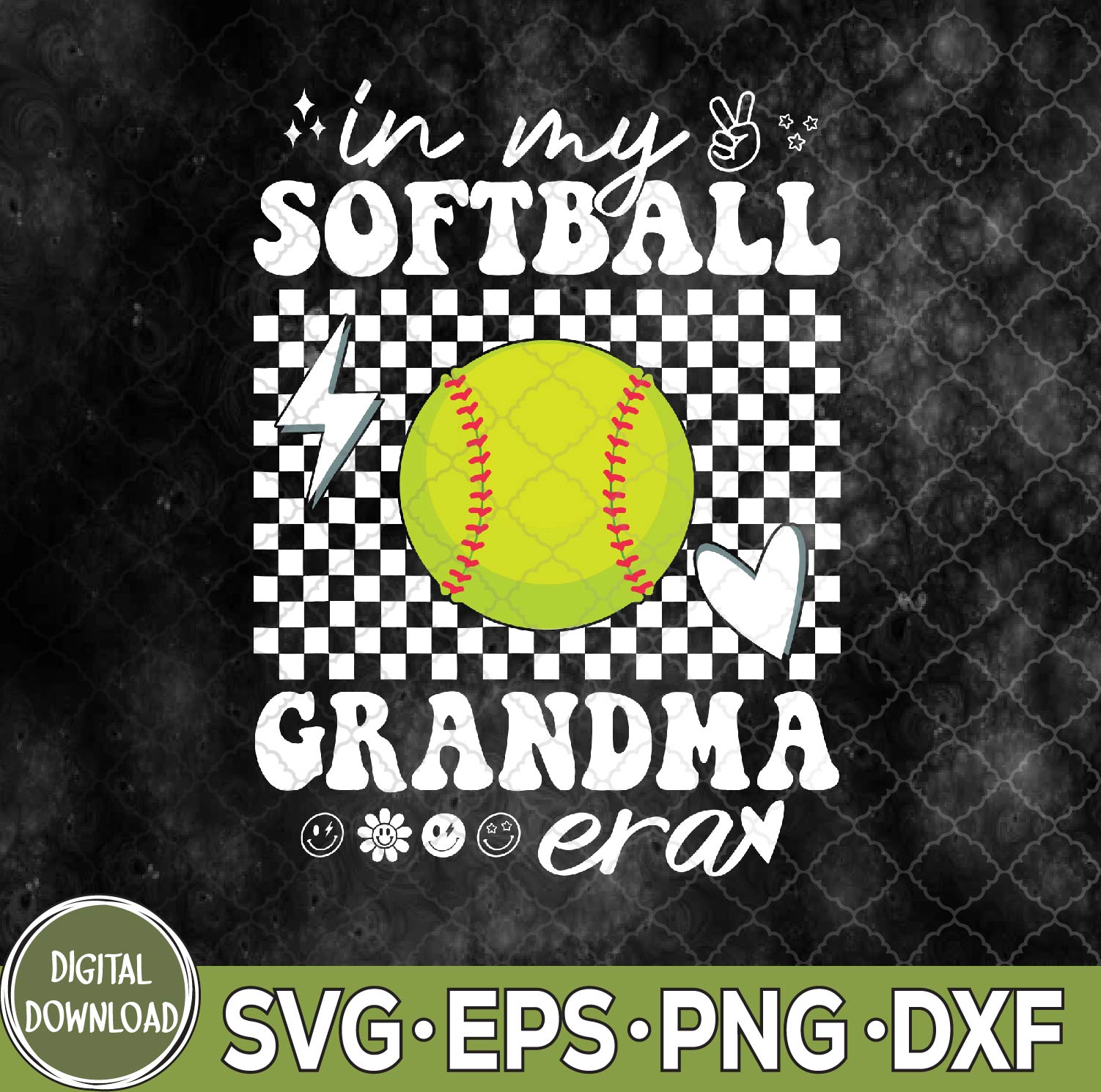WTMNEW9file 09 155 Groovy In My Softball Grandma Era Matching Family Svg, Png, Digital Download