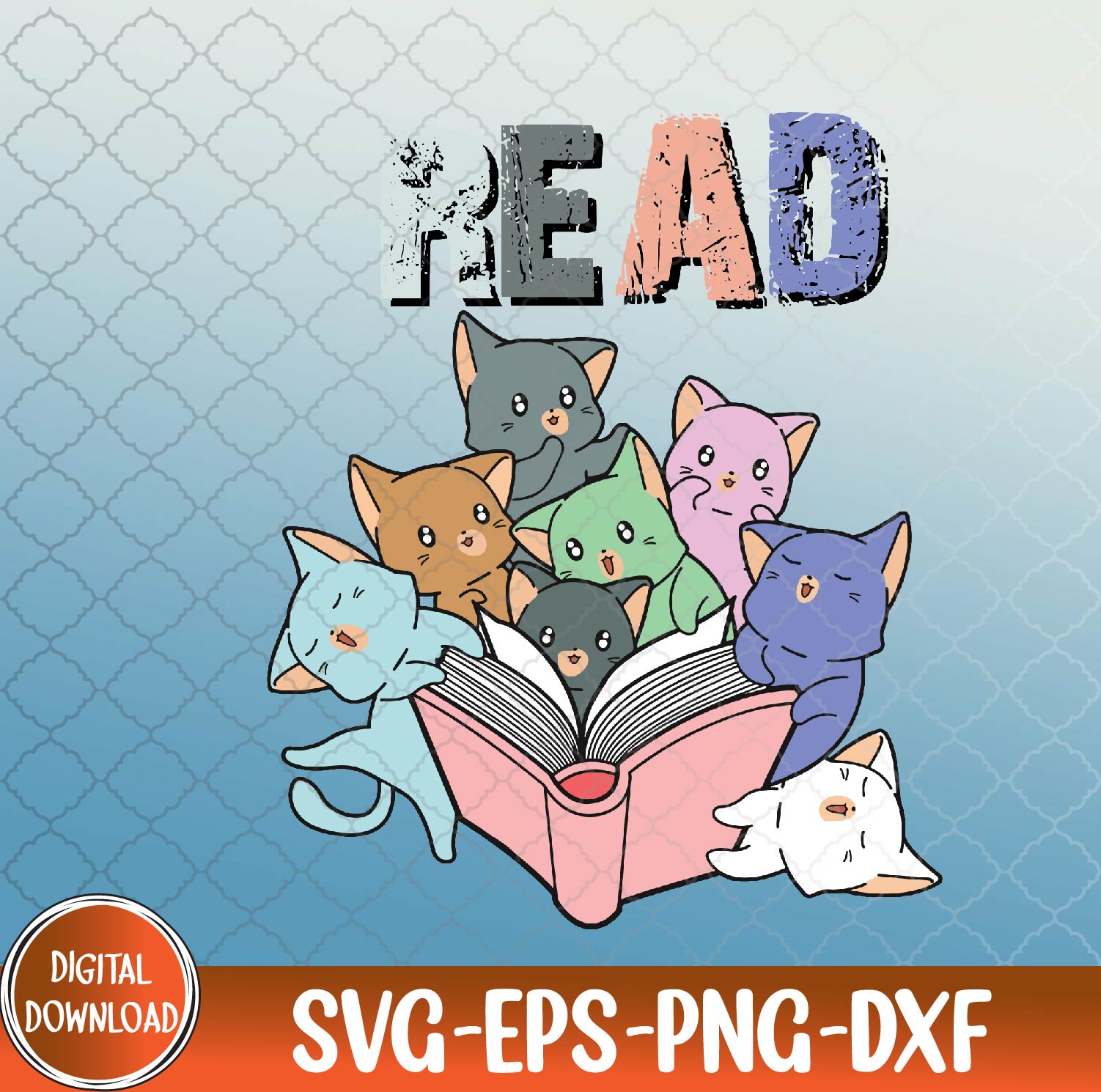 WTMNEW9file 09 19 Animals Read Cats Reading Book Librarian Across the America Svg, Eps, Png, Dxf