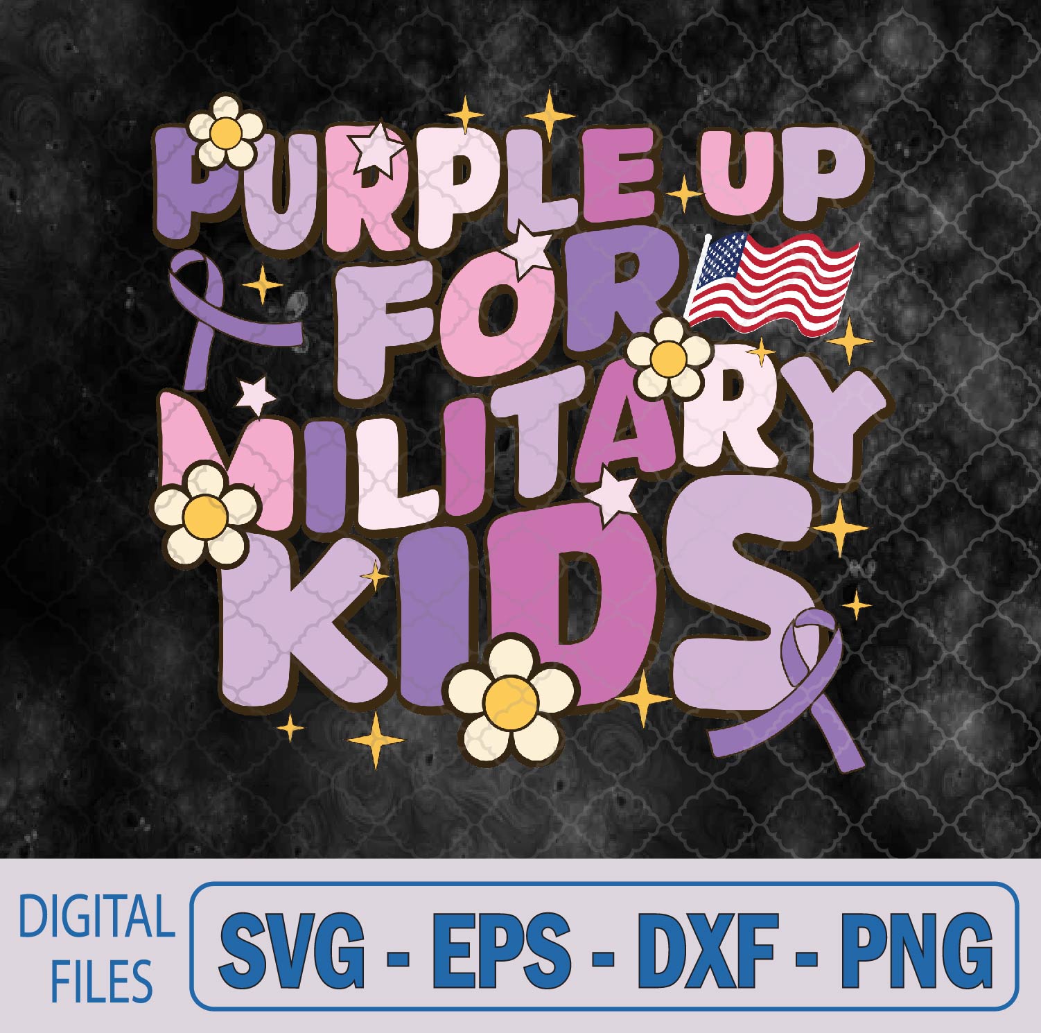 WTMNEW9file 09 264 Groovy Military Child Month Purple Up For Military Svg, Png, Digital Download