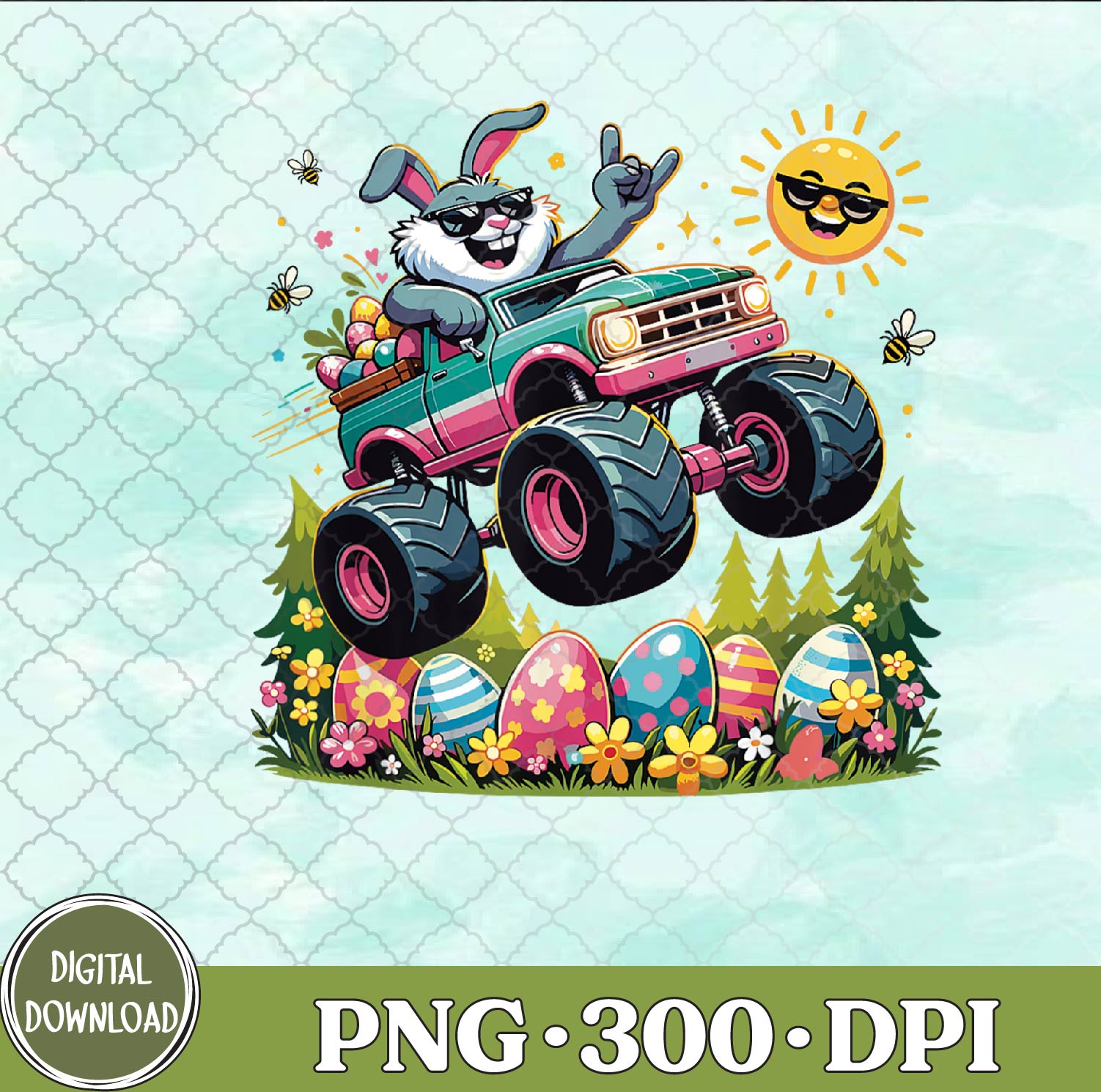 WTMNEW9file 09 74 Happy Easter Bunny Monster Truck Png, Easter Png, Sublimation Design