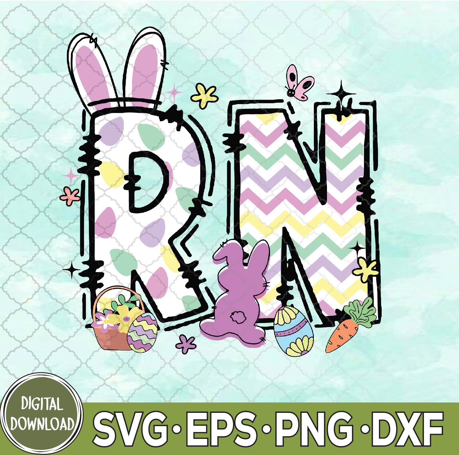 WTMNEW9file 09 91 Registered Nurse Easter Spring Bunny Rn Hospital Staff Svg, Easter Nurse Svg, Eps, Png, Dxf