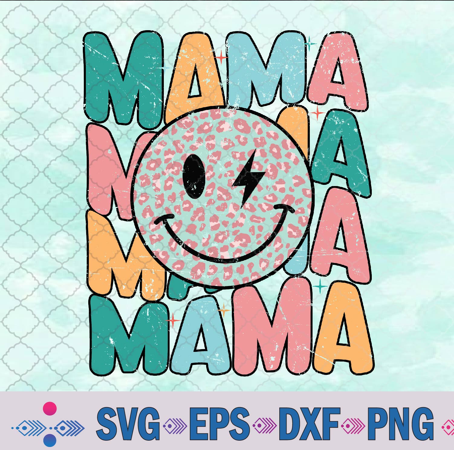 WTMNEW9file 09 5 Groovy Mama Leopard Smile Face Retro Mom Life Mother's Day Svg, Png, Digital Download