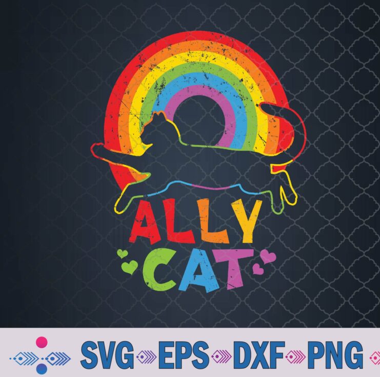 Allycat Lgbt Cat With Ally Pride Rainbow Svg, Png, Digital Download