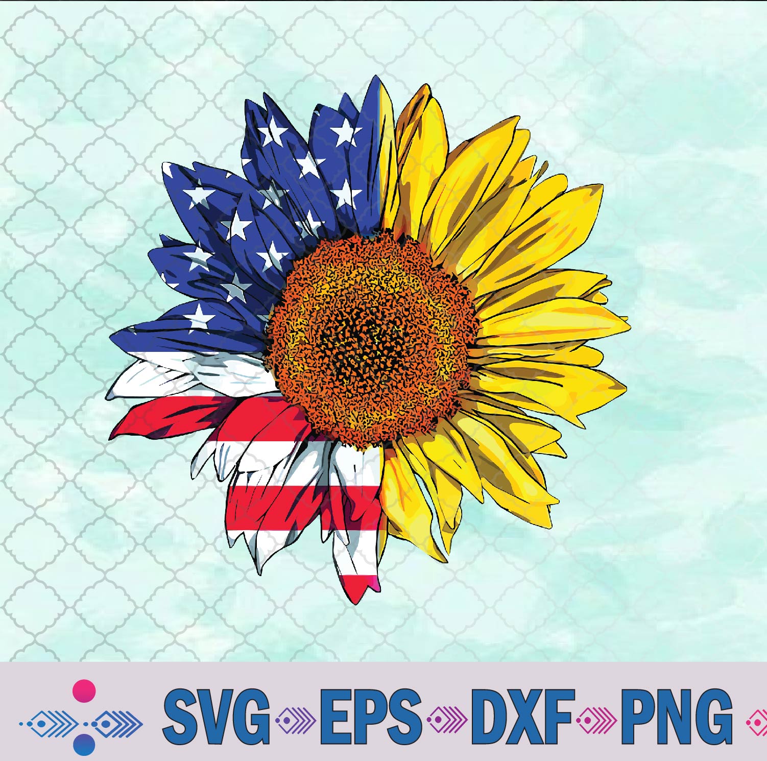 American Flag Sunflower Indepen-dence 4th Of July Patriotic Svg, Png, Digital Download