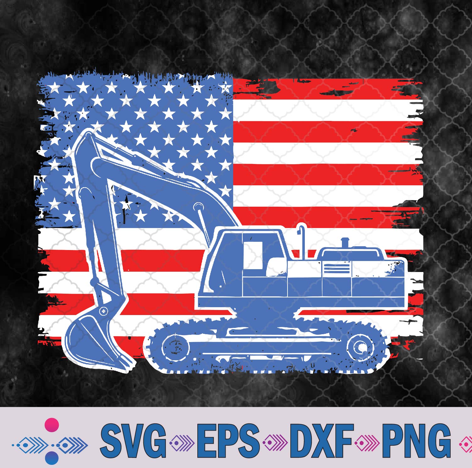 Excavator American Flag 4th Of July Boys Girls Men Funny Svg, Png, Digital Download