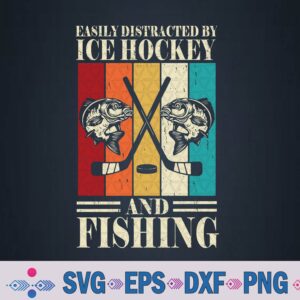 Funny Fishing And Ice Hockey Distressed Vintage Colorful Sports Graphic Svg, Png, Digital Download
