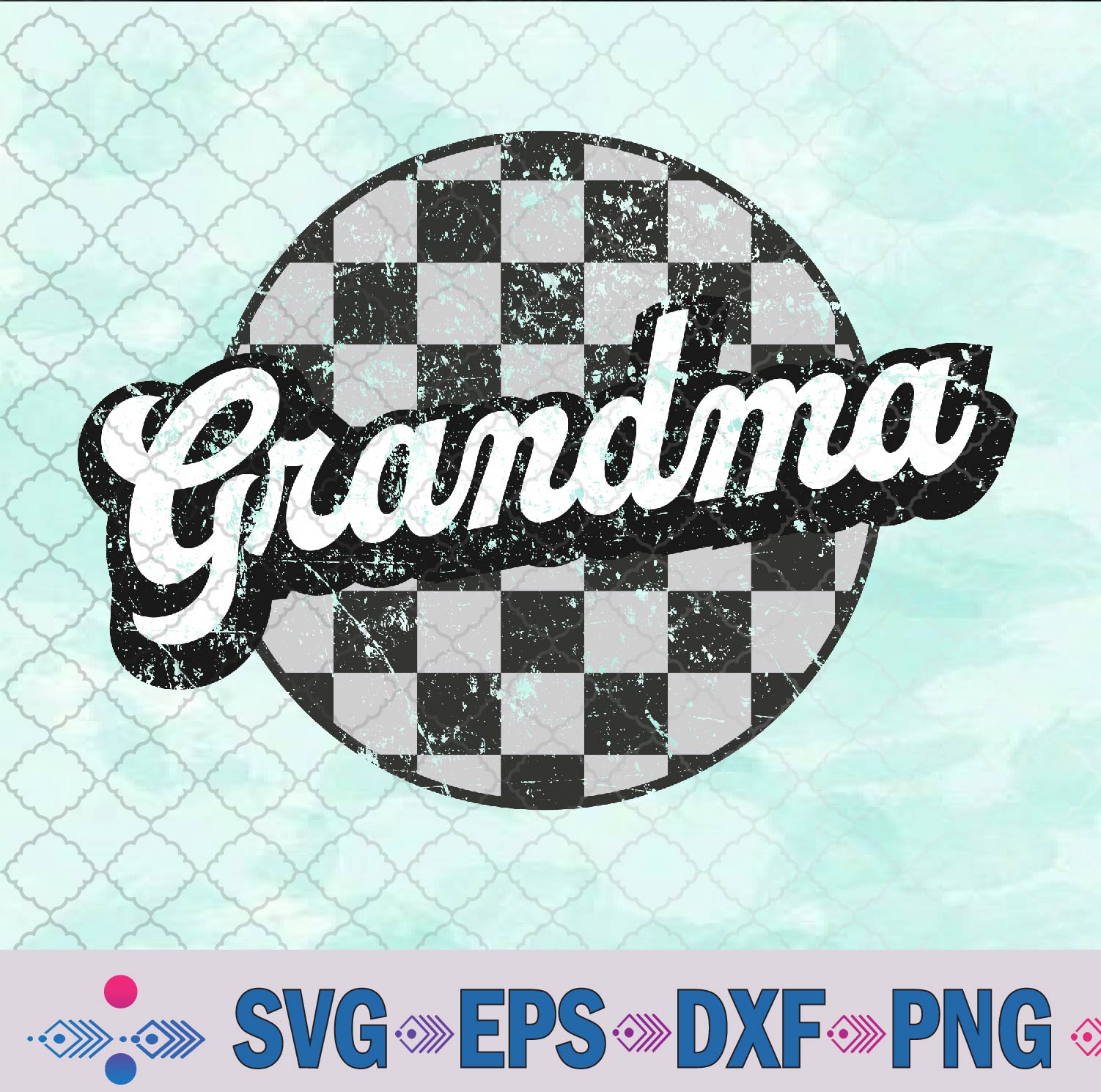 Funny Retro Checkered Grandma Race Vintage Matching Family Svg, Png, Digital Download