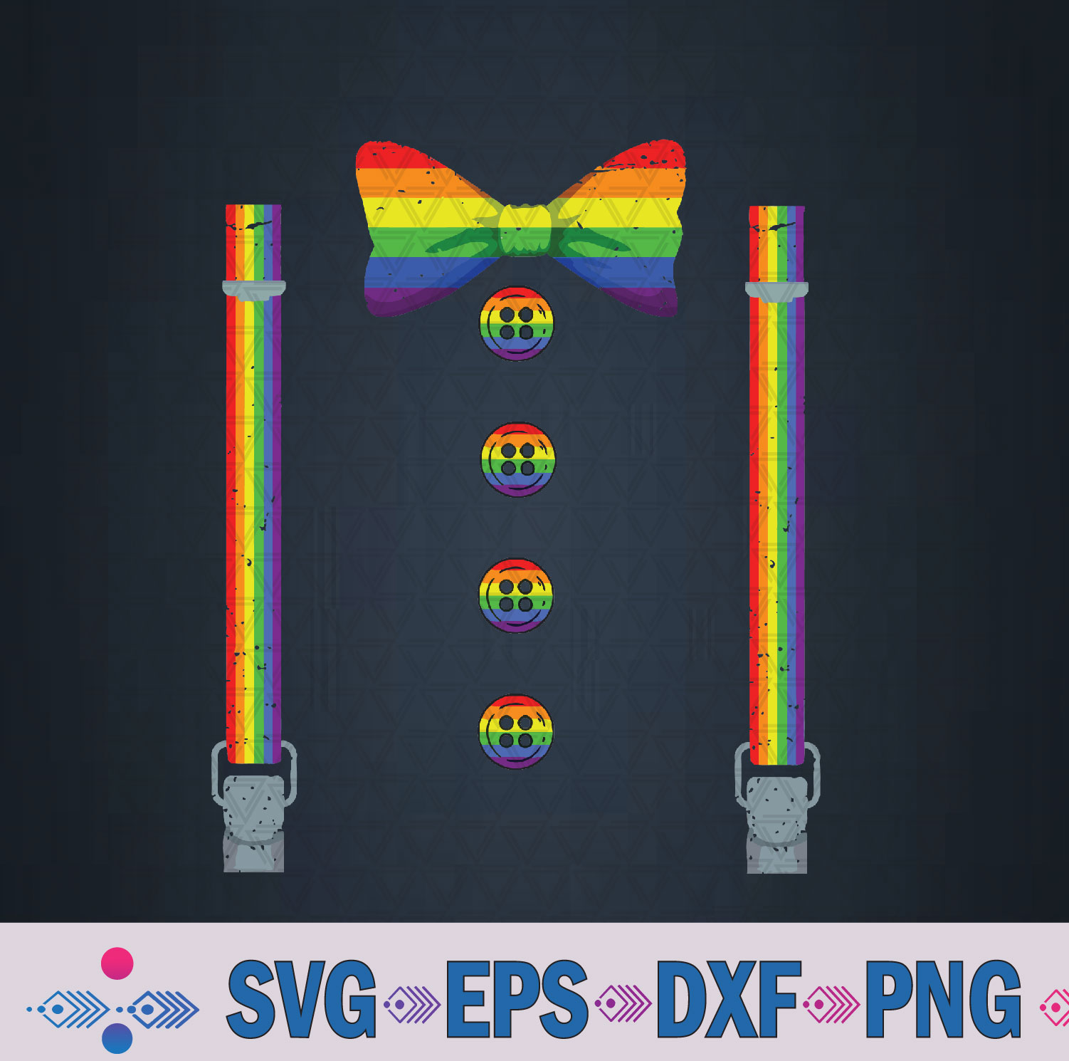 Funny Suspenders Bow Tie Gay Lesbian Lgbt Pride Rainbow Flag Svg, Png, Digital Download