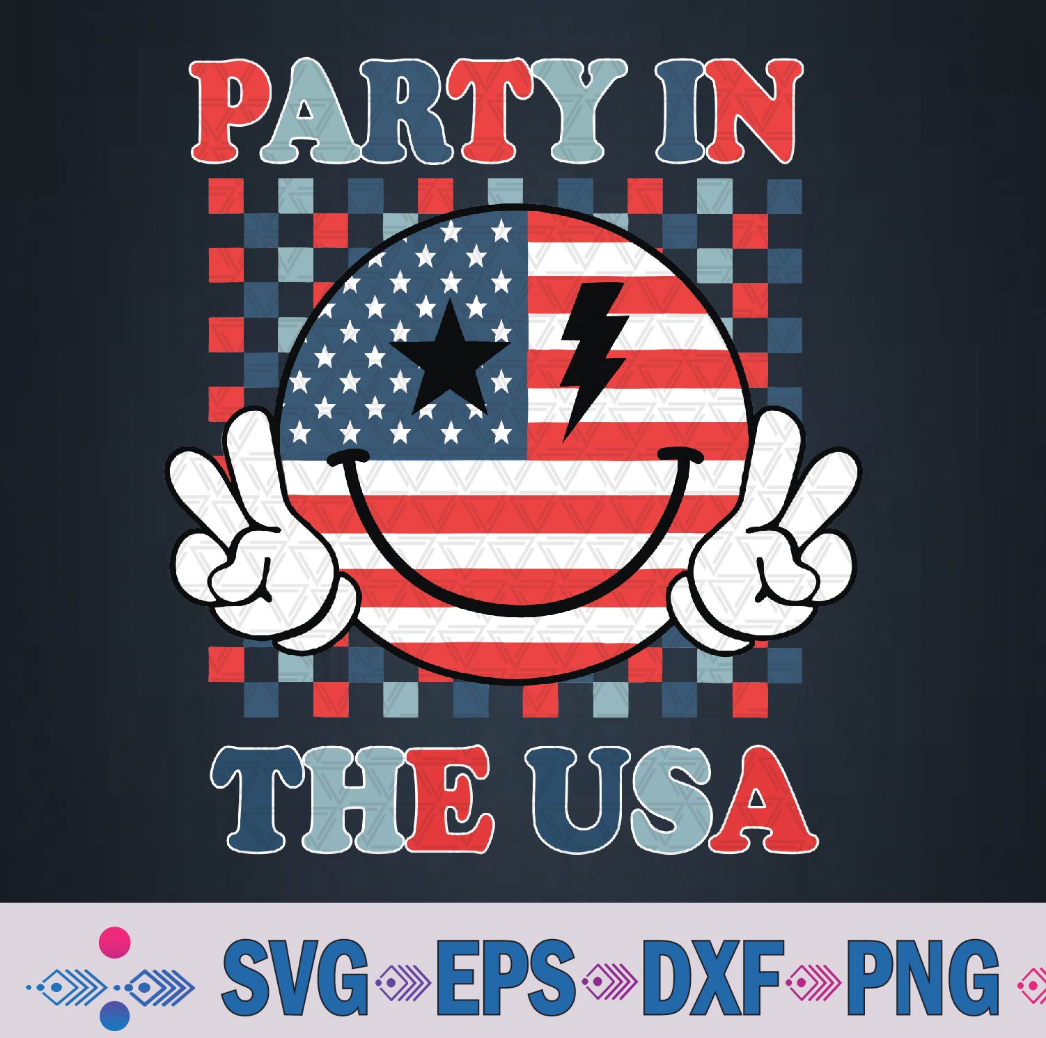 Party In The Usa Happy Face Smile American Flag 4th Of July Svg, Png, Digital Download