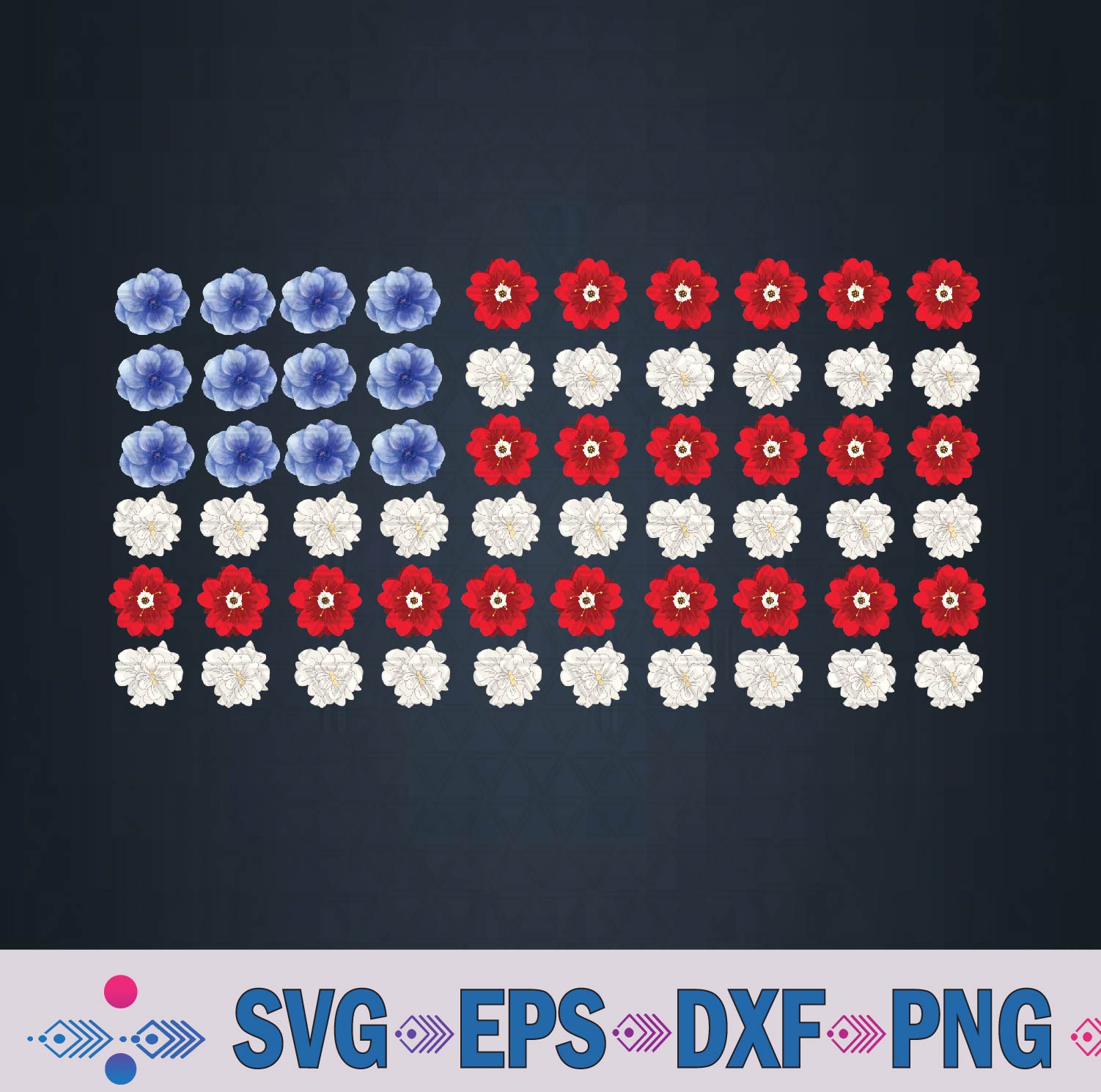 Retro American Flag Us 4th Of July Patriotic Usa Flowers Svg, Png, Digital Download