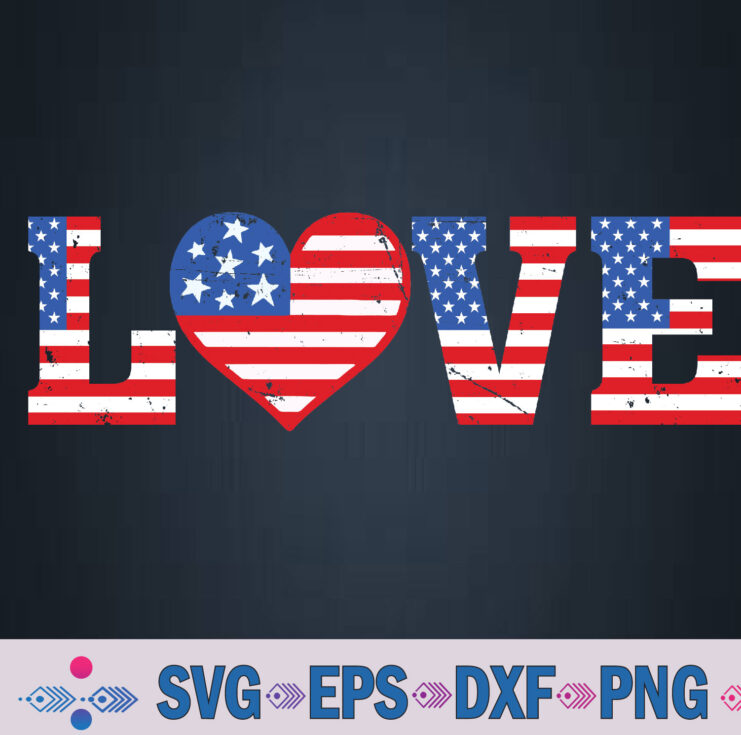 Usa Patriotic American Flag Love Svg, Png, Digital Download