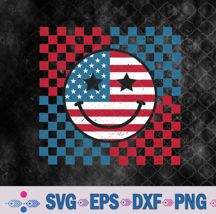 Usa Checkerboard 4th Of July Happy Face American Svg, Png, Digital Download