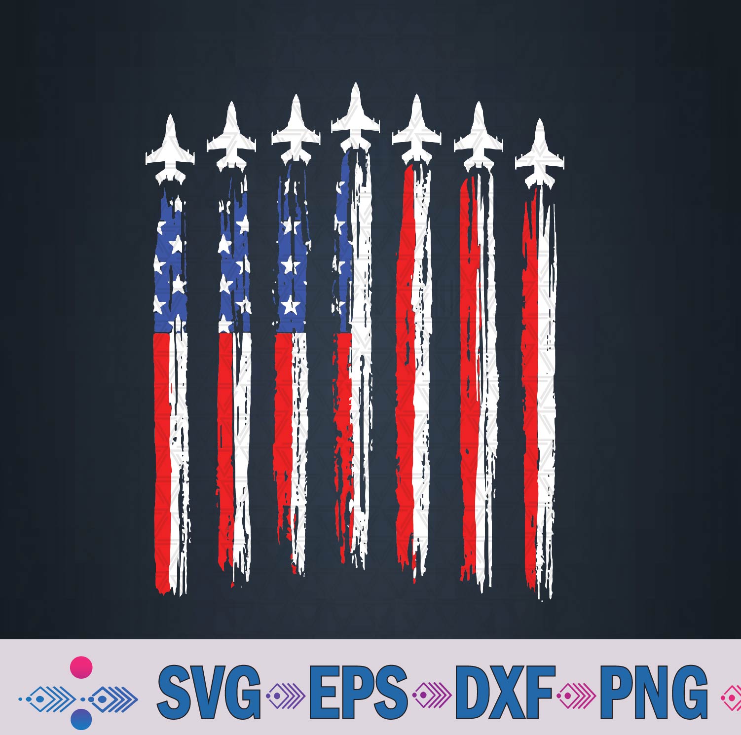 American Patriotic Fighter Jets Usa Flag Waving 4th Of July Svg, Png, Digital Download