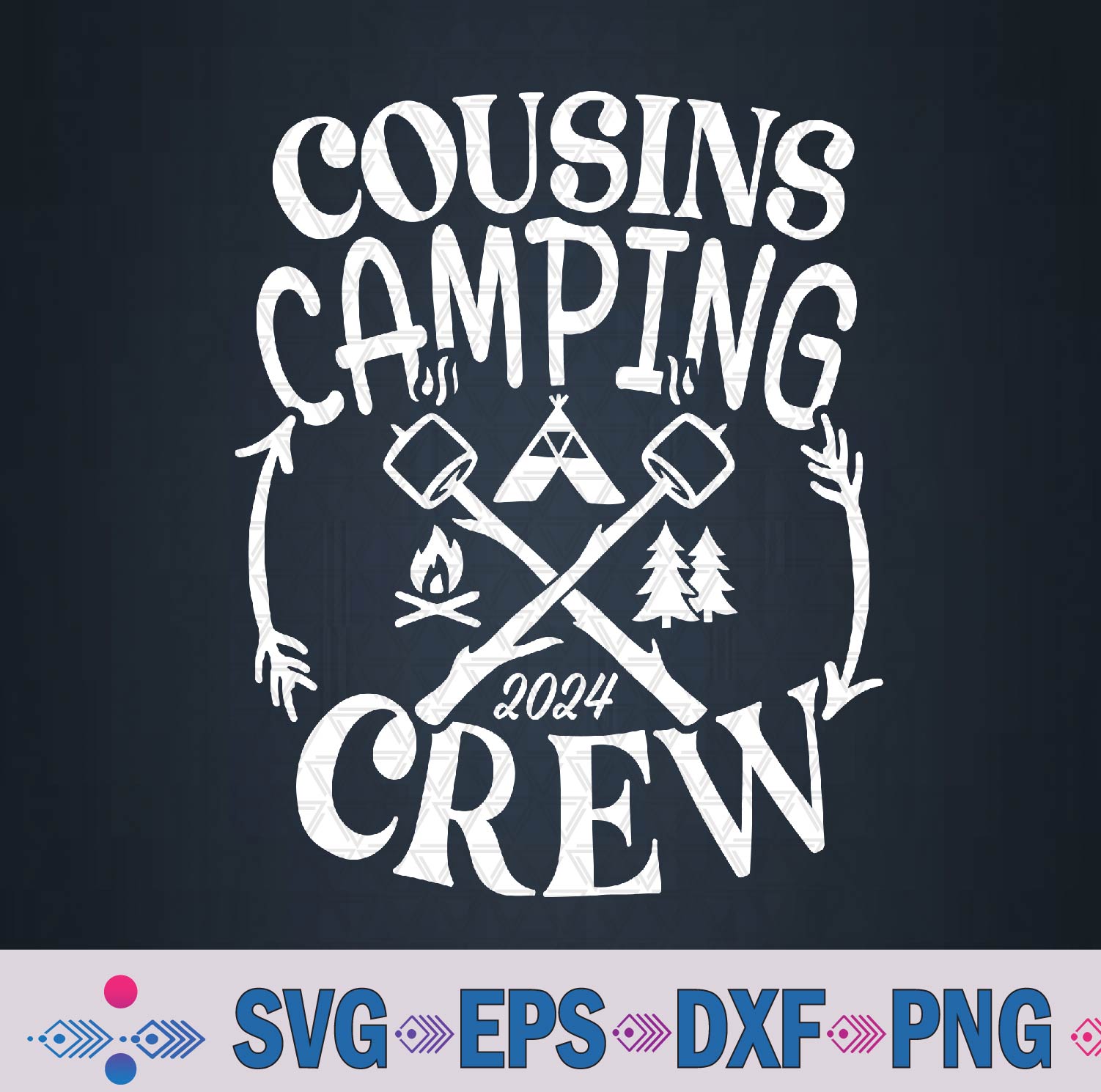 Cousin Camping 2024 Crew Family Summer Vacation Svg Design