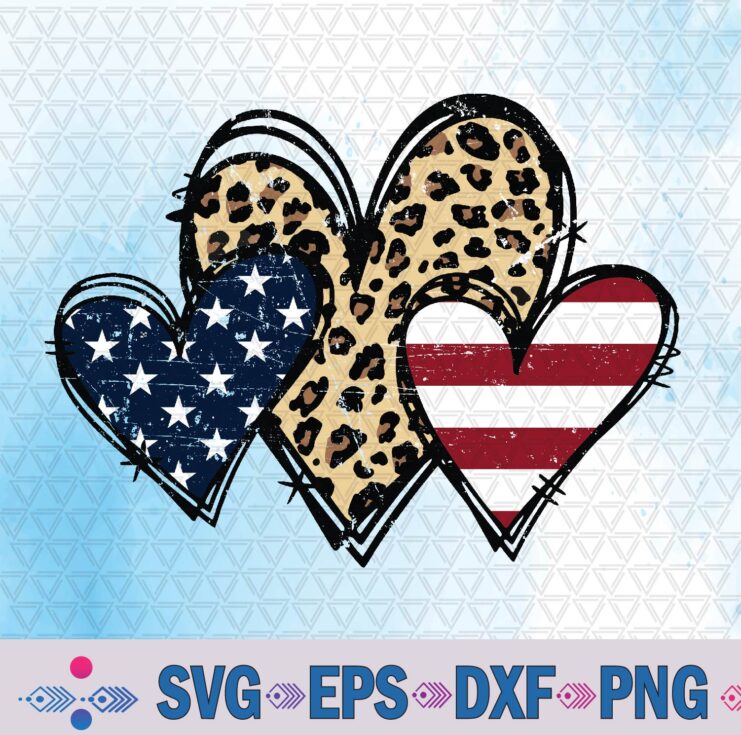 Usa Flag Heart 4th Of July Leopard Patriotic Red White Blue Svg Design